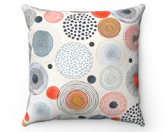 Boho Decorative Pillow, Throw Pillow with Circles, Boho Pillow for Couch, Throw Pillow 20x20, Modern Throw Pillow, Decorative Square Pillow