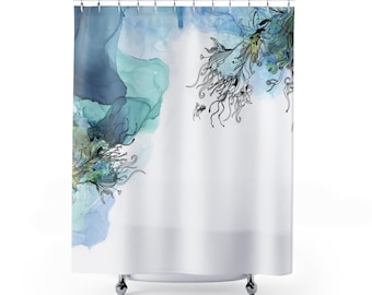 Blue Watercolor Shower Curtain, Modern Bathroom Decor, Navy Blue Shower Curtain, Blue Bathroom Decor, Art Shower Curtain