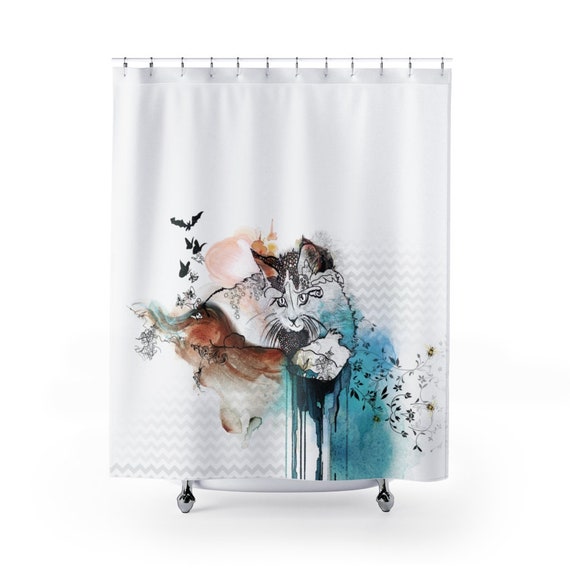Cat Bathroom Accessories Cat Shower Curtain Cat Lover Gift Etsy