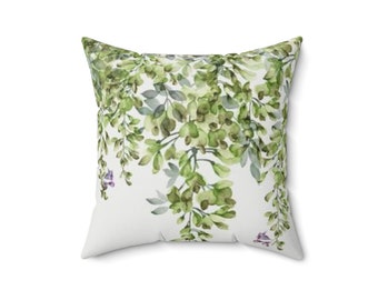 Green Throw Pillow, Leaves Botanical Green Pillow, Decorative Pillow Green, Farmhouse Throw Pillow Case, Modern Pillow for Sofa