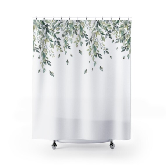 Green Leaves Shower Curtain Bath Curtain Modern Bathroom Etsy