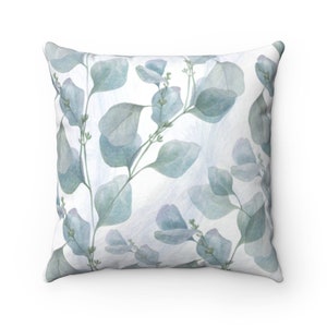 Funda de almohada azul gris, funda de almohada 18 x 18, almohada de tiro gris azul, funda de almohada botánica, almohada de tiro gris, almohada decorativa 20x20