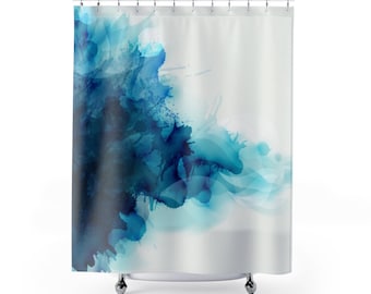 Blue Abstract Shower Curtain, Modern Shower Curtain, Blue Shower Curtain, Shower Curtain Set, Dark Blue Curtain, Modern Bathroom Decor