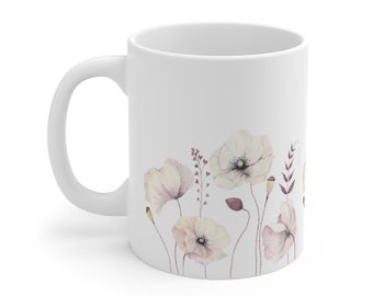 Floral Mug, Minimalist Mug, Mug with Flowers, Floral Kitchen Decor, Floral Coffee Mug, Pastel Colors Mug, Gift for Mom, Pretty Mug