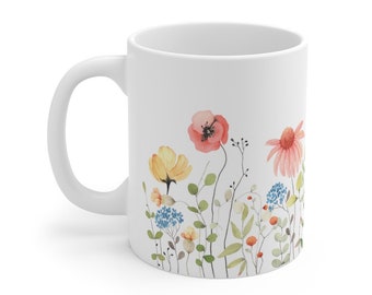 Foral Mug, Coffee and Tea Mug, Flowers Mug, Decorative Mugs, Floral Ceramic Coffee Mug, Housewarming Gifts, Boho wildflower mug