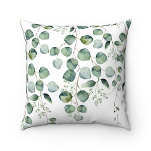 Green Throw Pillow, Decorative Pillow, Leaves Pillow, Green Accent Pillow, Living Room Decor, Boho Throw Pillow, Throw Pillow Cover 20x20