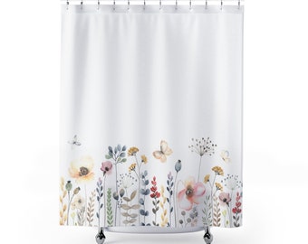 Floral Shower Curtain, Minimalist Shower Curtain, Bathroom Decor Minimalist, Pastel Colors Flowers Shower Curtain, Farmhouse Shower Curtain