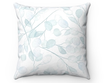 Light Blue Cushion, Floral Pillow for Couch, Light Blue Throw Pillow, Minimalist Throw Pillow, Gray Blue Pillow with Insert, Blue Floral