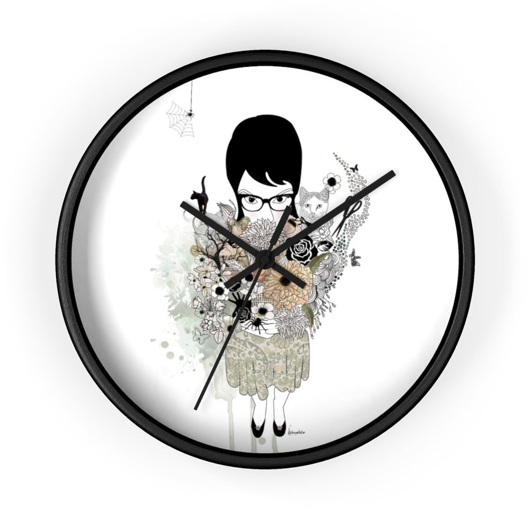 Unique Wall Clock, Black and White Wall Clock, Gothic Home Decor, Round