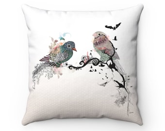 Love Bird Throw Pillow, Bedroom Pillows, Decorative Throw Pillow, Bird Lovers Gift, Valentines Day Gift for Her, Birds Pillow Cover