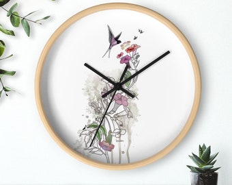 Floral Wall Clock, Kitchen Clock, Wall Clocks Flower, Minimalist Modern Wall Clock, Bedroom Wall Clock, Flowers Clock, Round Wall Clock