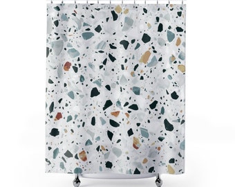 Terrazzo Duschvorhang, Terrazzo Badezimmer Dekor, minimalistischer Duschvorhang, moderner Duschvorhang, Duschvorhang mit geometrischem Muster