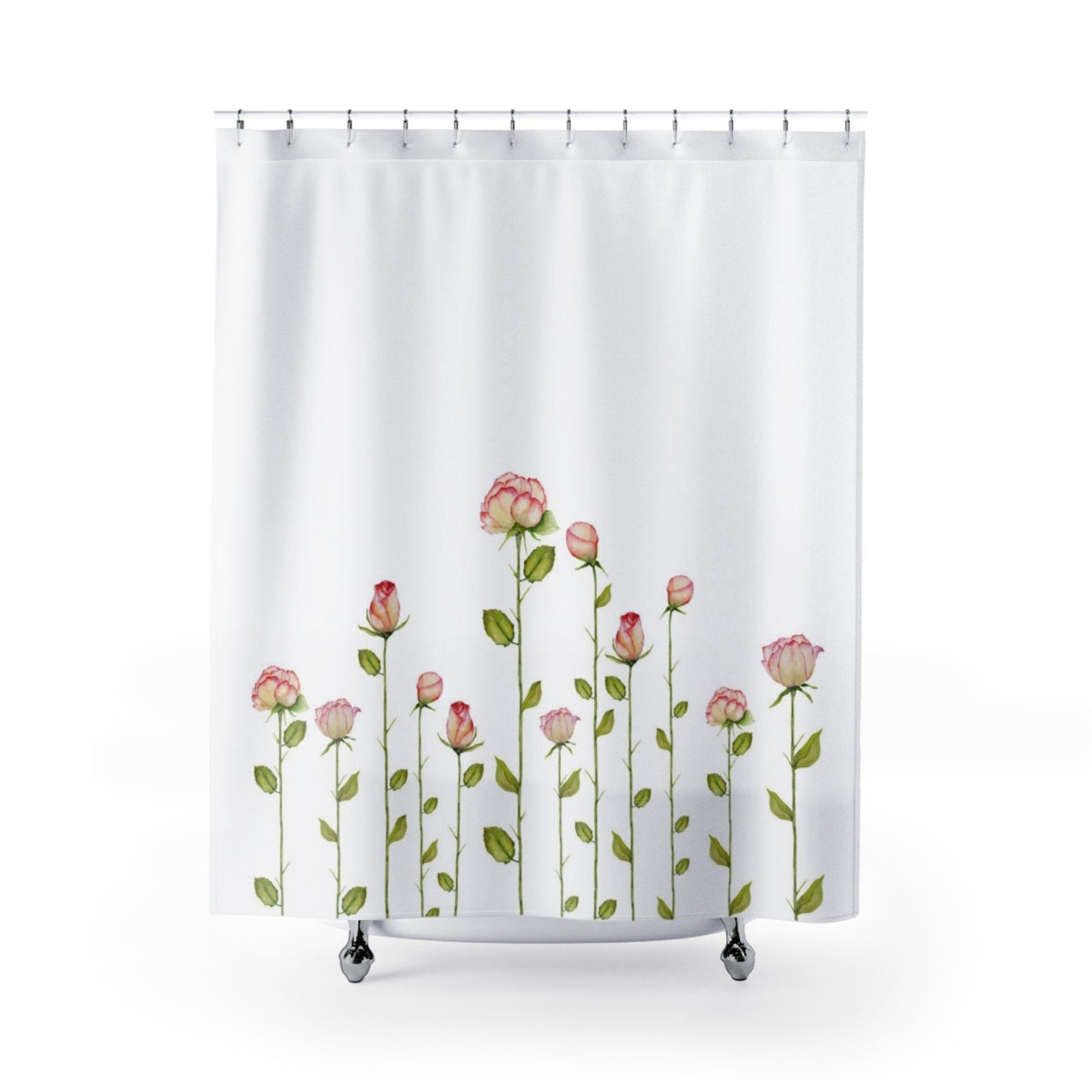 Shabby Chic Shower Curtain, Pink Rose Shower Curtain, Floral Shower