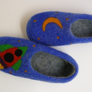 Handmade felted slippers.  Non slippery sole.