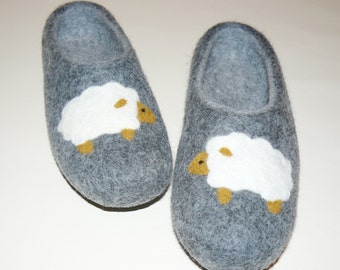 Wool Slippers.  Handmade felted slippers.  Non slippery sole.