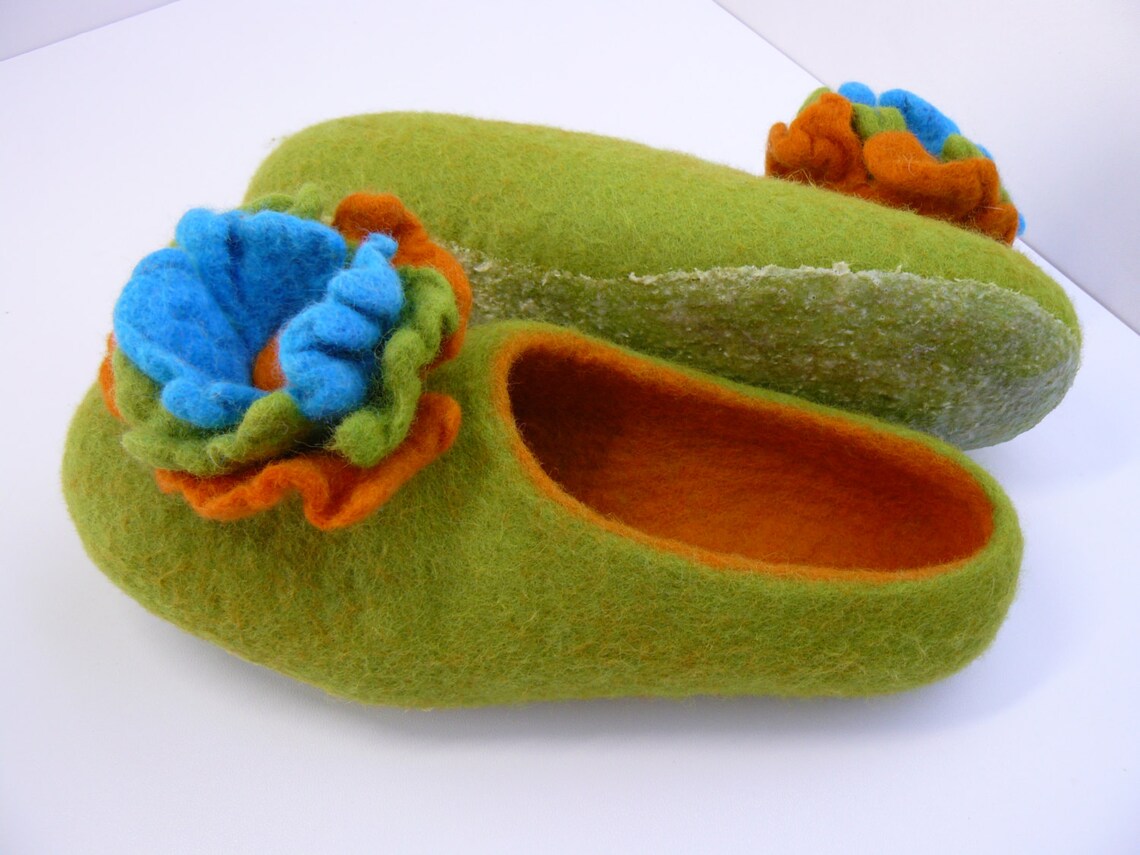 Womens Felted Wool Slippers Handmade Felted Slippers Etsy