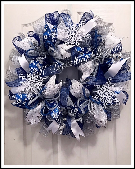 Blue & White Mesh Wreath