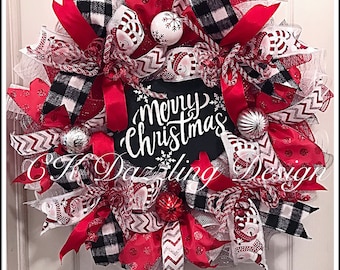 Merry Christmas buffalo plaid snowman deco mesh wreath/snowman wreath/Buffalo plaid wreath/Christmas wreath