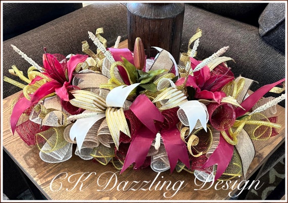 20 Burgundy Lily Deco Mesh Centerpiece/burgundy Lily Swag/lily