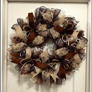 Elegant Chocolate Brown and Gold Deco Mesh Wreath/Chocolate Wreath/Brown snd Gold Deco Mesh Wreath