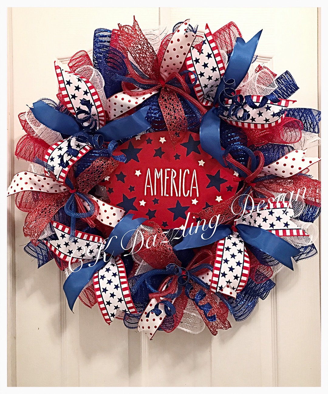 America Red White and Blue Patriotic Deco Mesh Wreath/patriotic Wreath ...