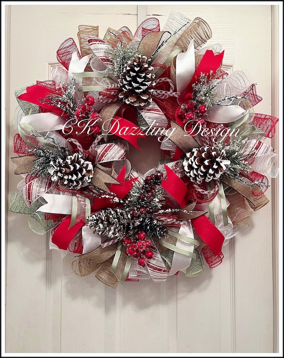 Elegant Christmas Deco Mesh Wreath/christmas Pinecone Wreath