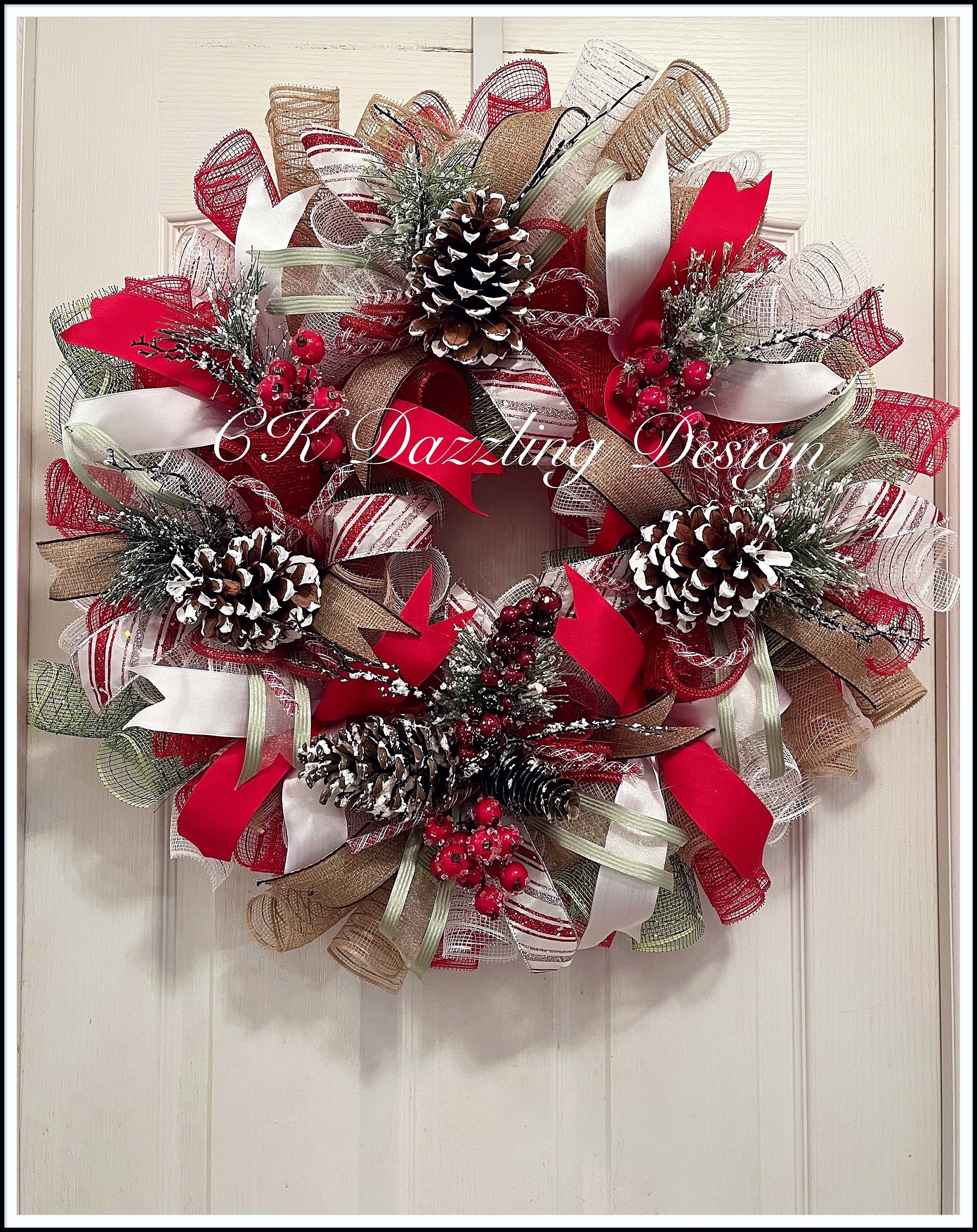 Elegant Christmas Deco Mesh Wreath/christmas Pinecone Wreath