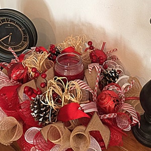 20&quot; Christmas candle mantel arrangement(candle not included)/Christmas arrangement/Christmas centerpiece/pinecone arrangement