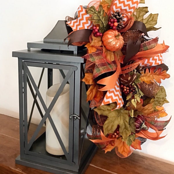 15" Fall Lantern Deco Mesh Arrangement(lantern not included )Lantern Swag/Pinecone Swag/Fall arrangement/Fall Swag