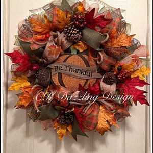 Be Thankful Fall Deco Mesh Wreath/Fall Wreath/Autumn Wreath/Brown and Orange Wreath