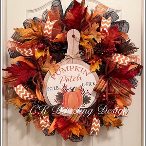 Pumpkin patch deco mesh wreath/Fall Wreath/Autumn Wreath