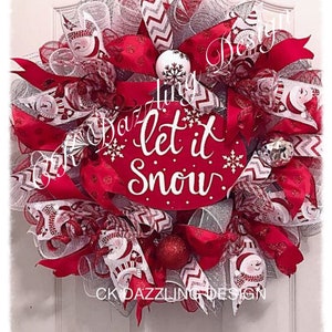 Let it snow deco mesh wreath/Christmas wreath/snowman wreath/holiday wreath/Red Christmas wreath