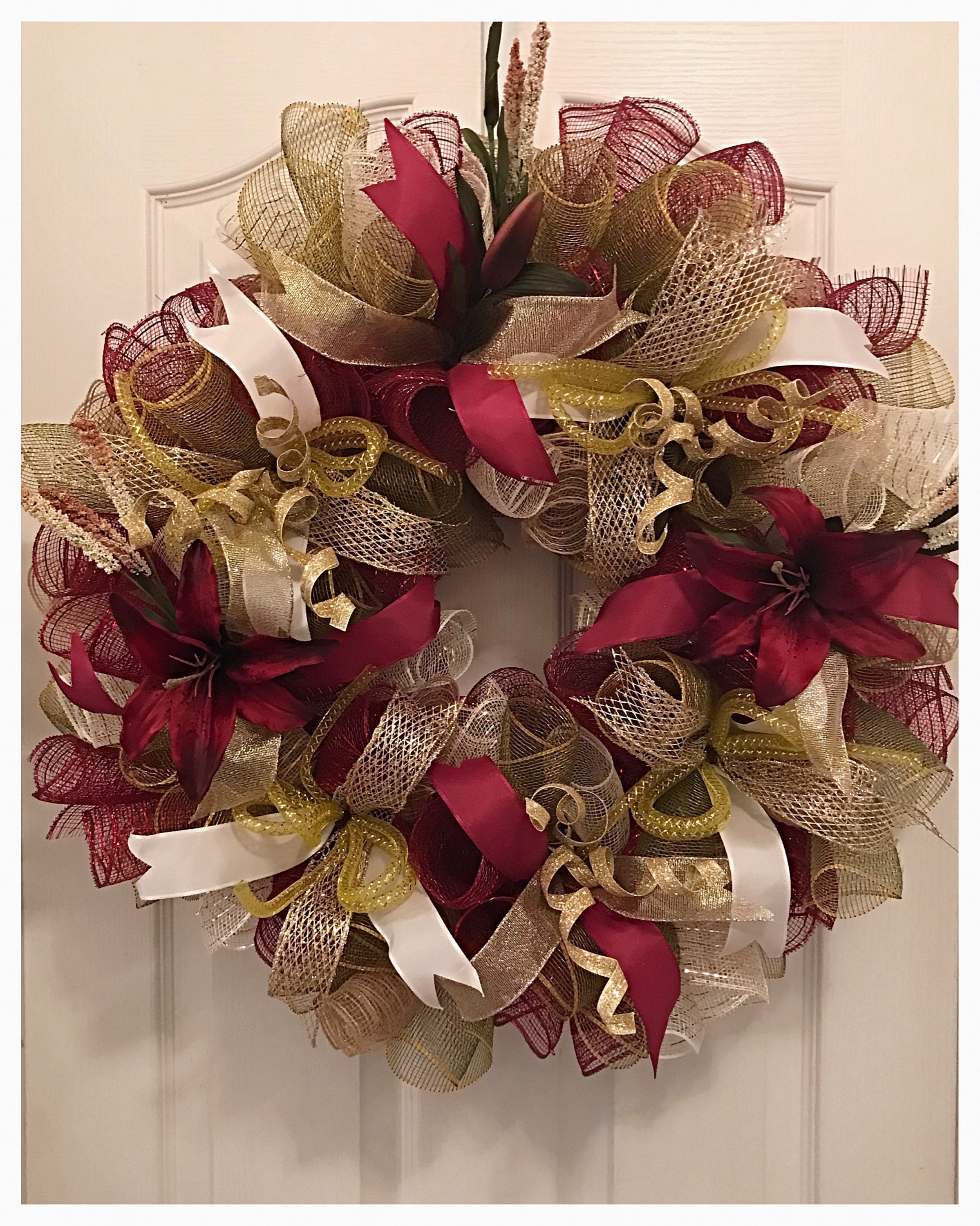 Elegant Lily Deco Mesh Wreath/Burgundy Wreath/Burlap Etsy