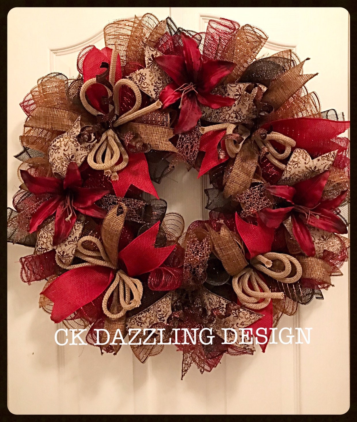 Burgundy Chocolate Lily Deco Mesh Wreath/lily Wreath/burgundy - Etsy