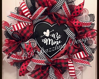 Be Mine Buffalo Plaid Valentines Wreath/Valentines wreath/Be Mine Wreath/Red and Black wreath
