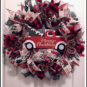Red truck buffalo plaid deco mesh wreath/Christmas wreath/Buffalo plaid wreath/holiday wreath