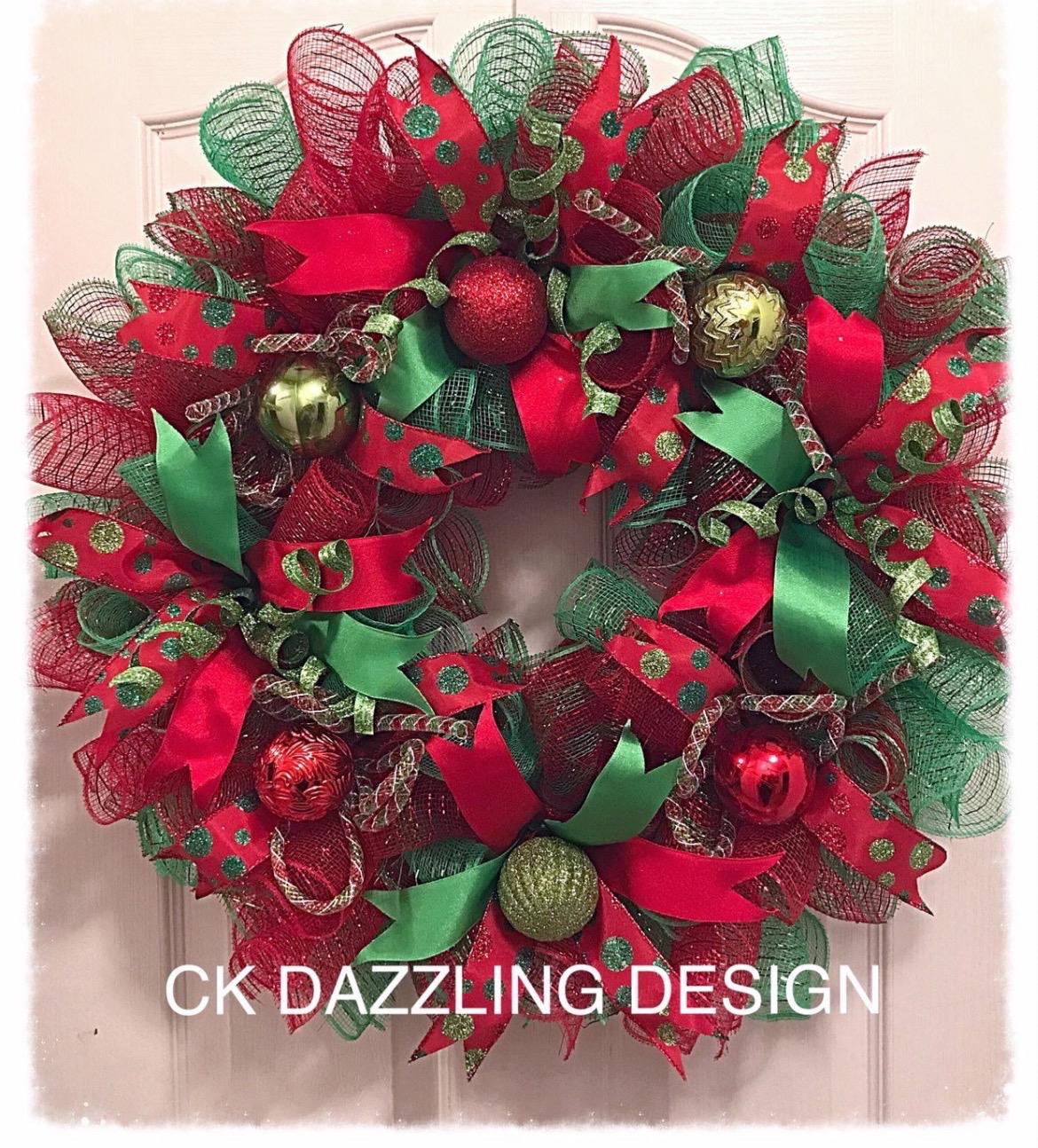 Christmas Lime and Red Deco Mesh Wreath/christmas Wreath/lime and