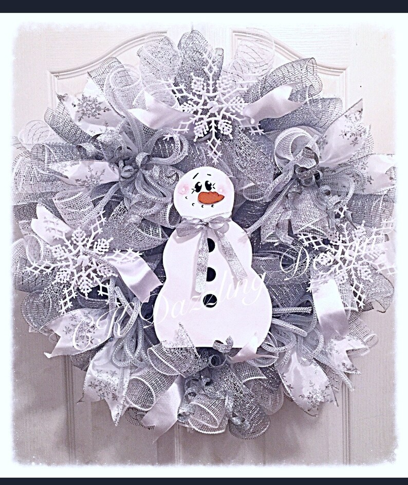 Winter Snowman Snowflake Deco Mesh Wreath/Snowman Wreath/Snowflake Wreath/Winter Snowman Wreath/Winter Snowflake Wreath image 1