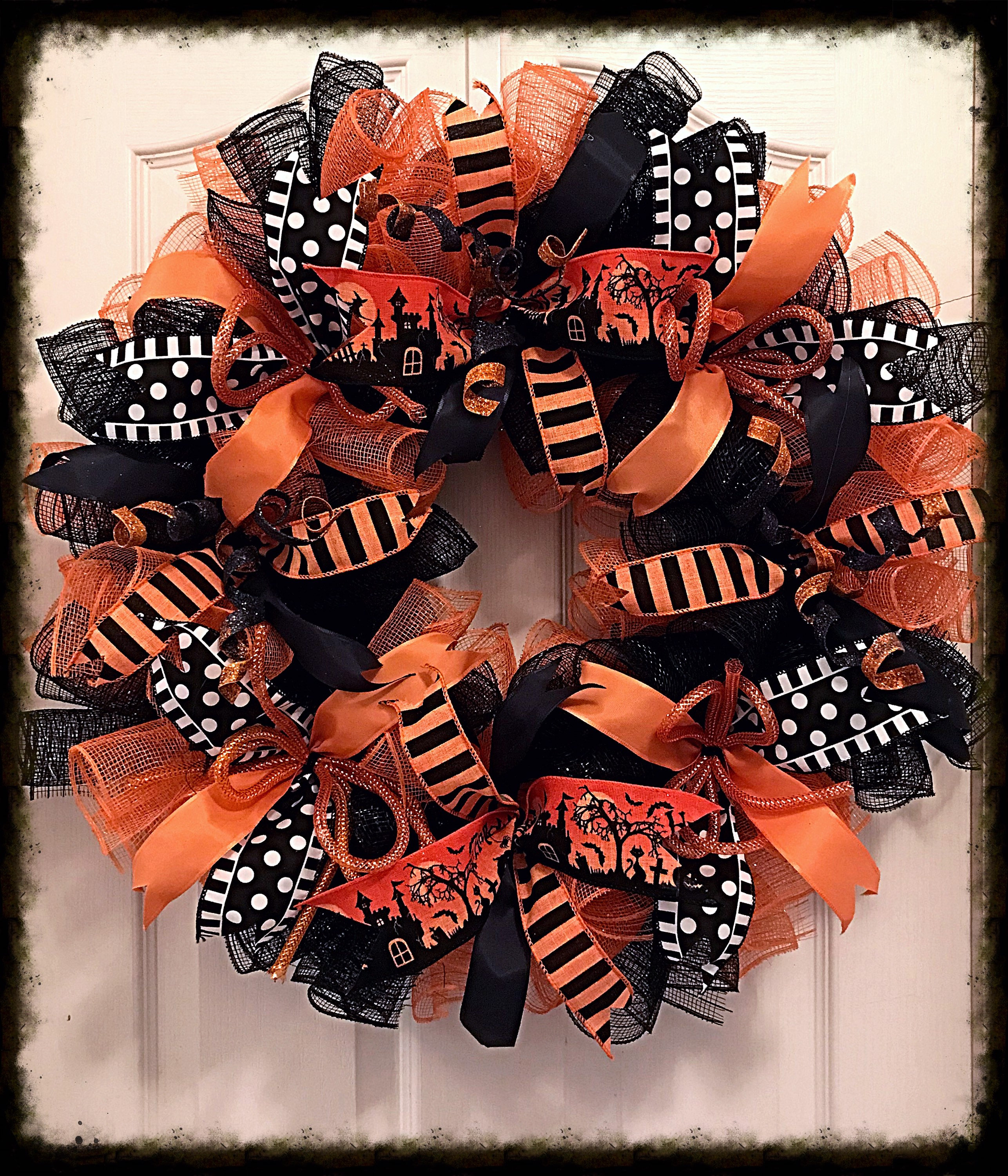 Halloween Orange and Black Deco Mesh Wreath/halloween Wreath