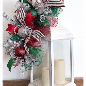 15&quot; Holiday lantern arrangement (lantern not included) Christmas swag/Candy striped swag/Red Christmas arrangement