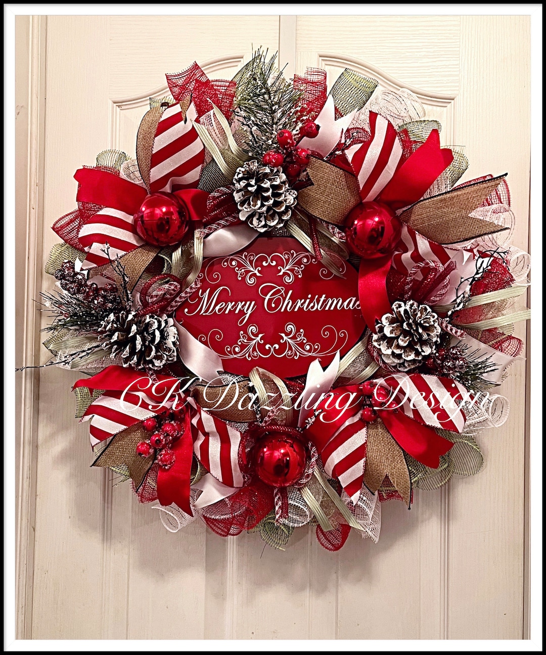 　Decorated Christmas Wreath Merry Christmas Deco Mesh Wreath/christmas Wreath/holiday