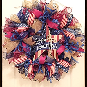 Americana Star Deco Mesh Wreath/Vintage Patriotic Star Wreath/Star Wreath/4th of July Wreath/Americana Wreath/America Wreath