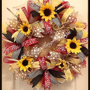 Burlap sunflower Deco Mesh Wreath/Sunflower Wreath/Summer Wreath/Burlap Wreath