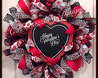 Buffalo plaid Happy Valentine’s Day deco mesh wreath/valentine wreath/heart Wreath