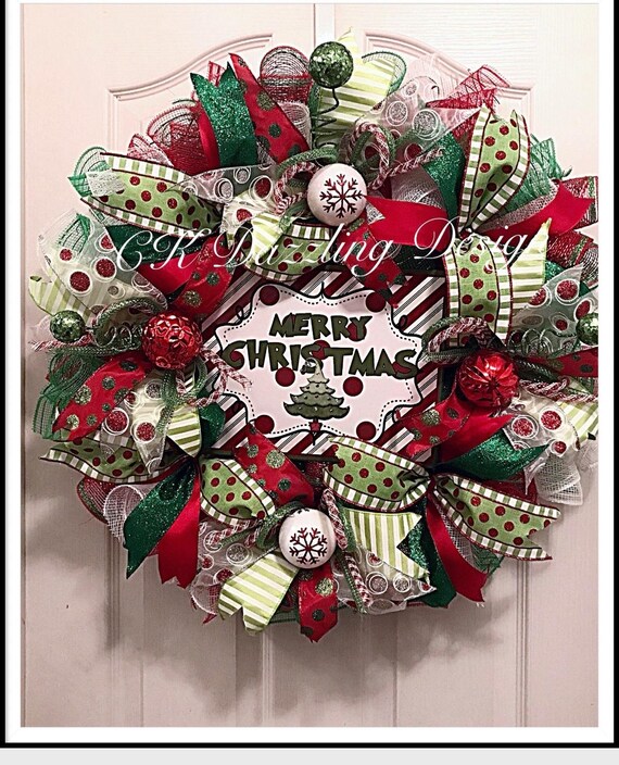 Whimsical Merry Christmas Deco Mesh Wreath/merry Christmas Wreath