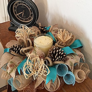 15&quot; Southwest Turquoise and Pinecone Candle Arrangement(candle not included)Pinecone Arrangement/Turquoise Candle Arrangement