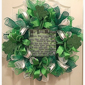 St Patrick&#39;s Day Irish Blessings Deco Mesh Wreath/ Saint Patrick&#39;s Day Wreath/ Green Wreath/Irish Blessings Wreath
