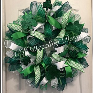 St Patrick&#39;s Day Deco Mesh Wreath/ Saint Patrick&#39;s Day Wreath/ Green Wreath/Shamrock Wreath/Spring Wreath