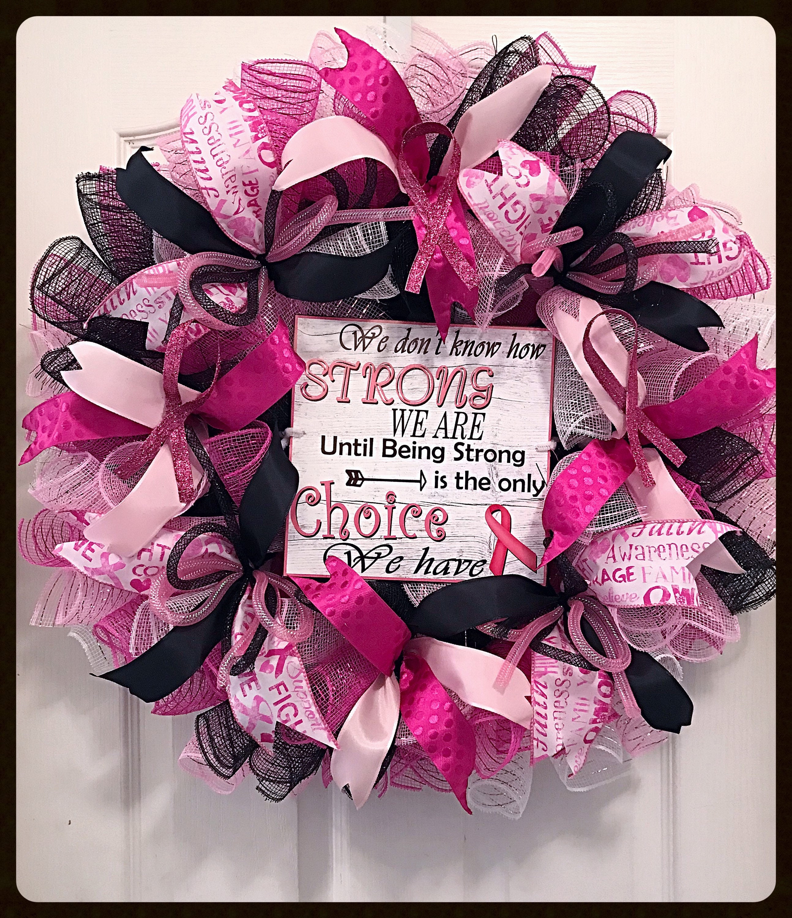 Handmade Light Pink Ribbon Breast Cancer Wreath. In/Out Home Decor