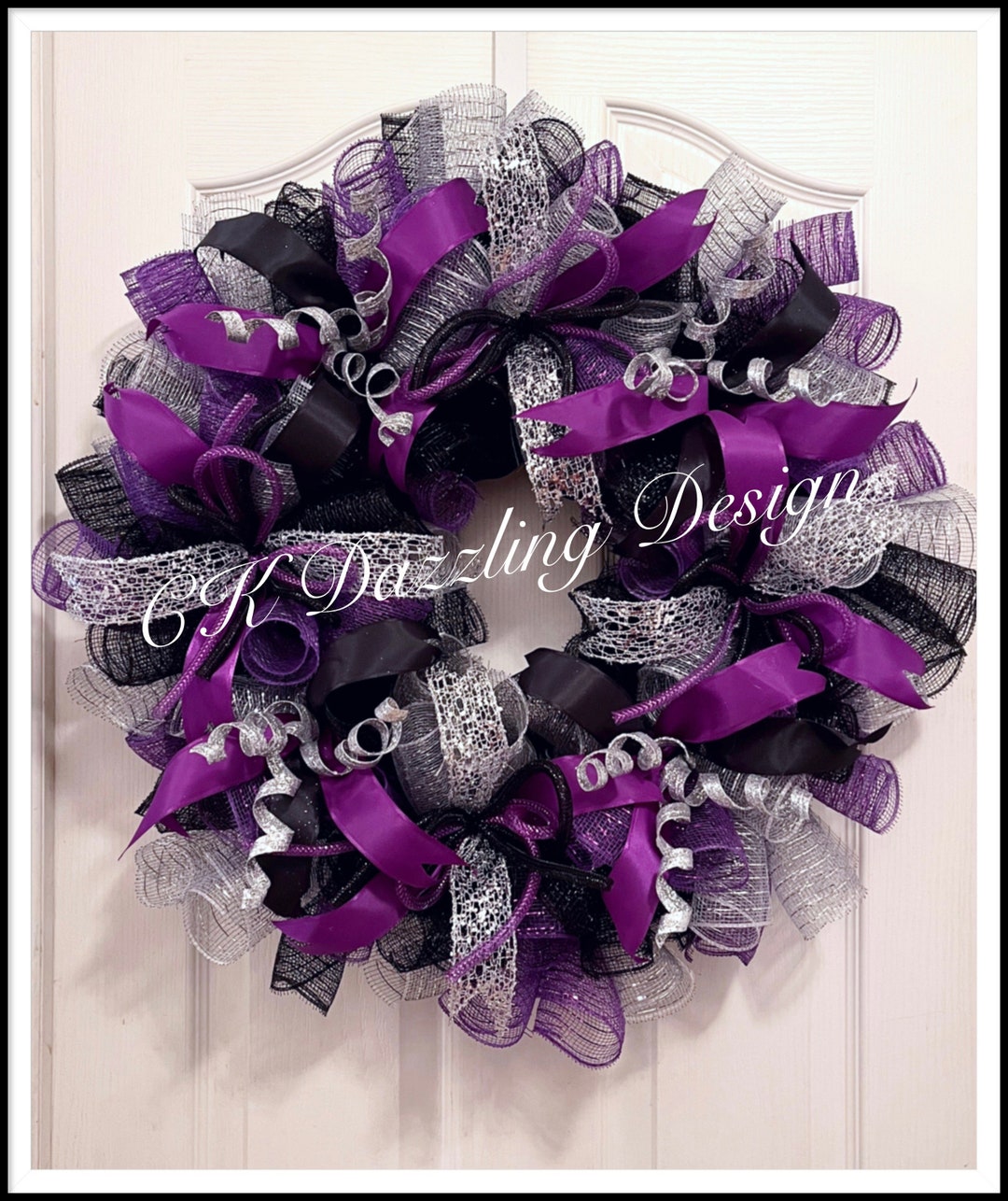 Purple Silver and Black Deco Mesh Wreath/purple Wreath/every Day Purple